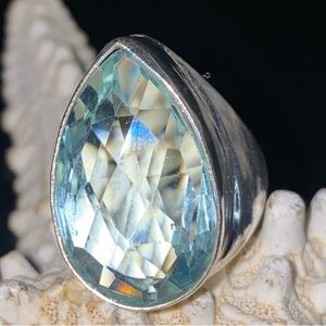 Sterling Teardrop Blue Crystal Ring